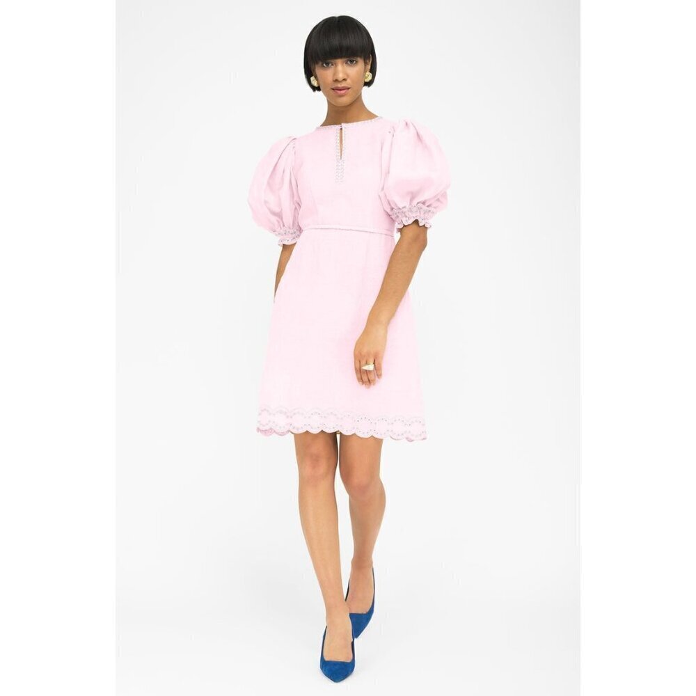 Fanm Mon Leton Embroidered Linen Mini Dress Light Pink  Womens Size Small